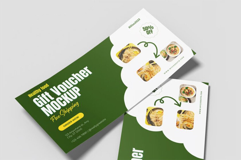 Premium custom gift vouchers with elegant branding and security numbering, printed by Kavya Printers in Kodungallur